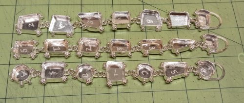 Judy Larson's Broken  AKA Bits and Pieces Dish Jewelry - , Metalwork, Filing, Finishing, Tumbling, Tumble, Tumbling Jewelry, Butane Torch, Soldering, Solder, Design, attach links with jump rings
